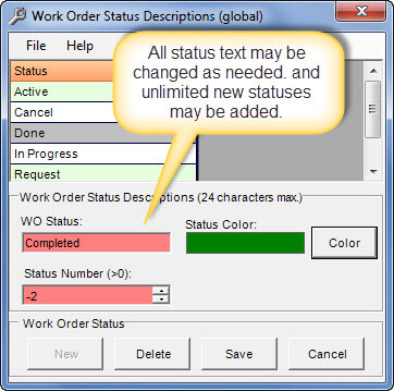 CMMS Work Order Software Status Configuration