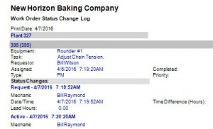 work order status change log