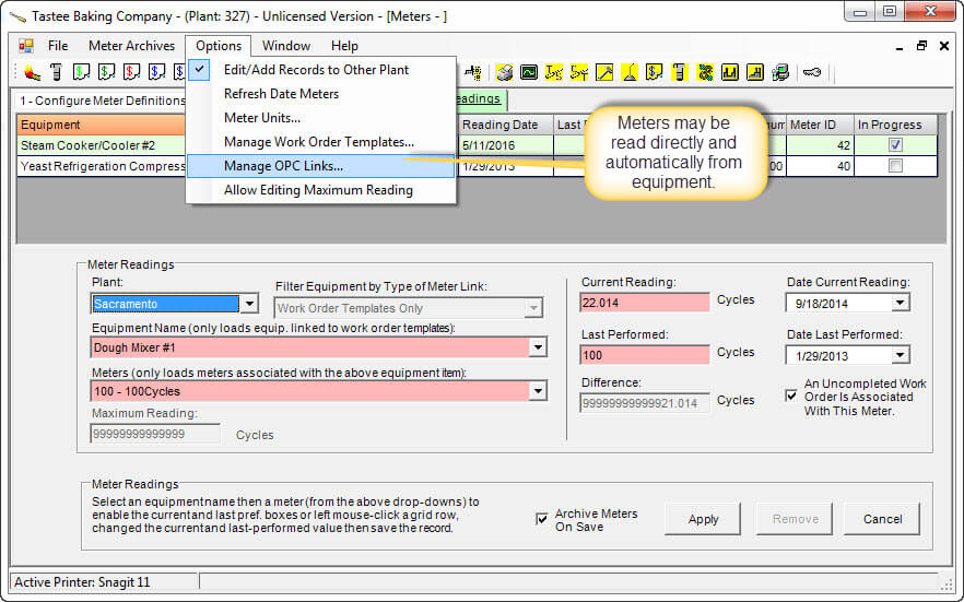 Work Order Program Meters