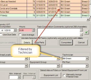 filter a preventative maintenance task list