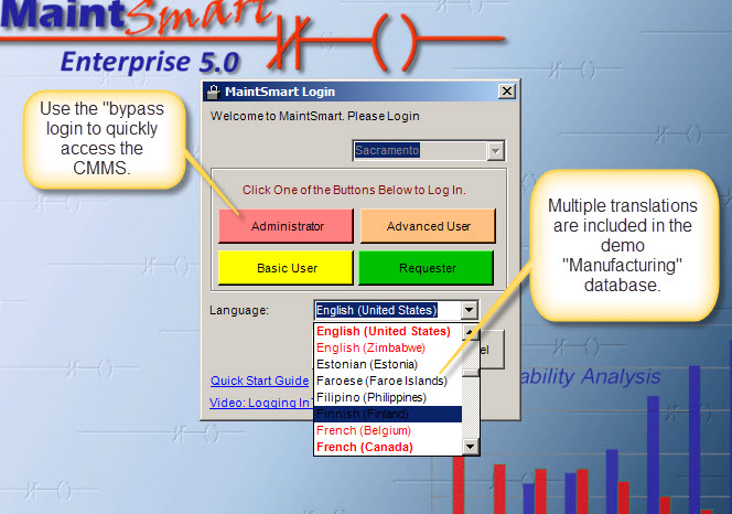 Evaluate CMMS Login Screen