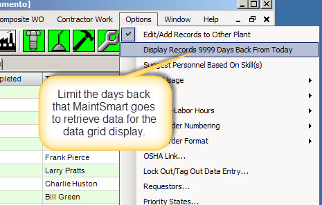 How Many days back to Retrieve Work Orders filter work orders