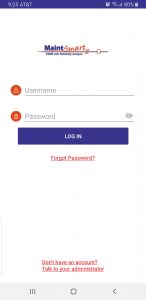 cmms mobile app login screen